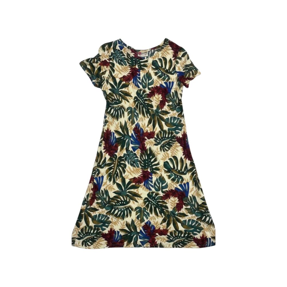 Hilo Hattie Hawaiian Dress Medium Made In Hawaii Tropical Monstera Floral A-Line